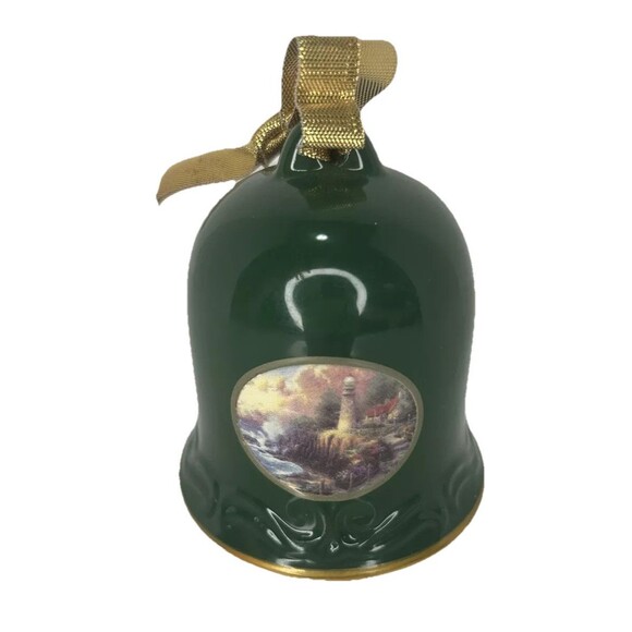 Thomas Kinkade Sunrise Painter Of Lights Christmas Bell Ornament Green (1999) - Picture 1 of 6